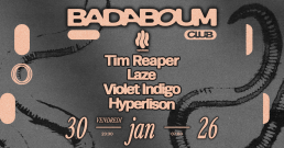 Artwork for STUDIO's next WORMS event at Badaboum with Tim Reaper, Laze, Violet Indigo, & Hyperlison